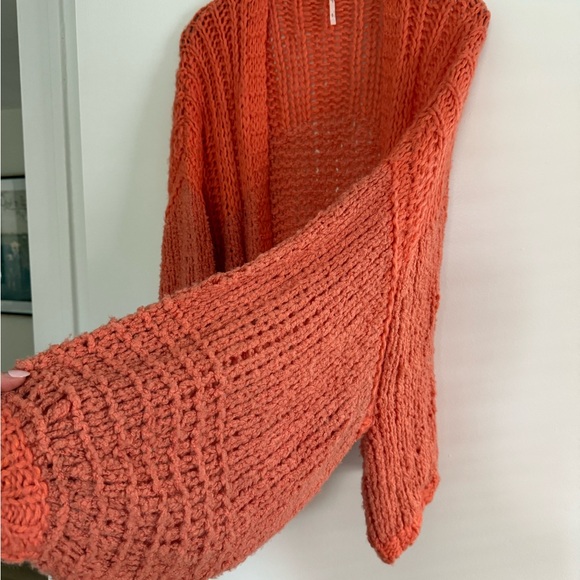 Free People Vibrant Coral Orange Knit Cardigan - Picture 3 of 7